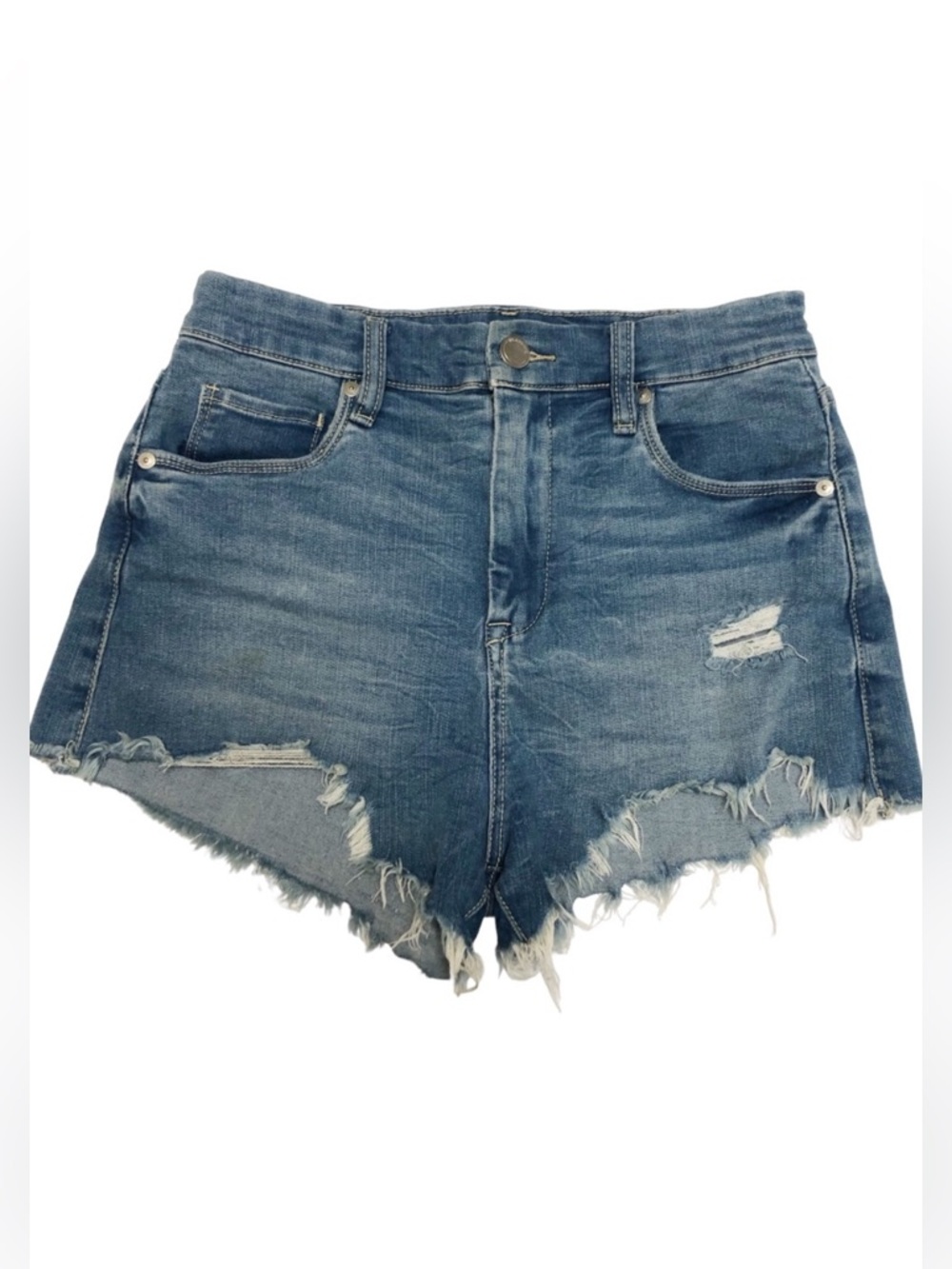 Blank NYC | Distressed High Waist Raw Hem Denim Wedgie Shorts